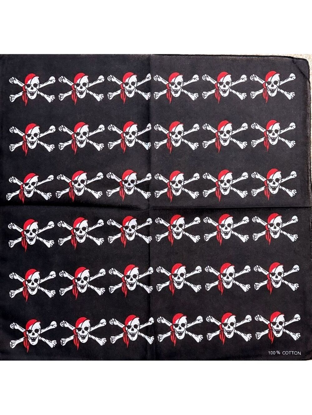 Black Cotton Skull & Crossbones Scarf with Red Bandana Pattern